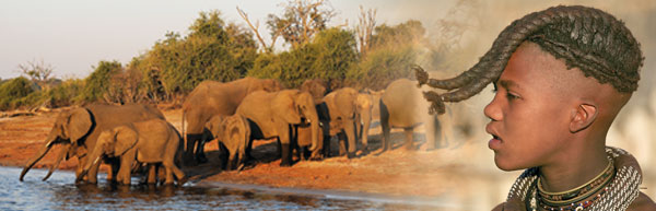 Elefanten im Chobe-Nationalpark (C) Christian Kneissl | Himbajunge (C) Mag. Peter Brugger