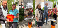Bild links: Werner Fritz, Projektleiter Caritas/Suedsudan, DI Barbara Wurzer, CSI und Nachhaltigkeit Caritas / Bild rechts: Kneissl-GF Elisabeth Kneissl-Neumayer, Vizepraesident Caritas Austria Alexander Bodmann, BOKU-Rektorin Eva Schulev-Steindl